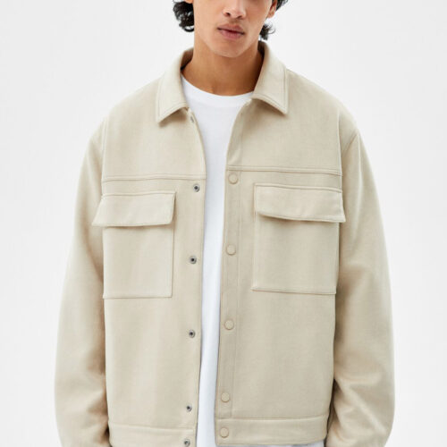 Faux Suede Jacket With Pockets